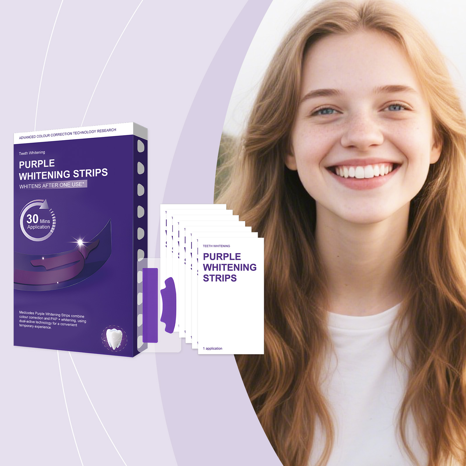 Teeth Whitening Ingredients - Фиолетовые отбеливающие полоски для зубов, удаляющие