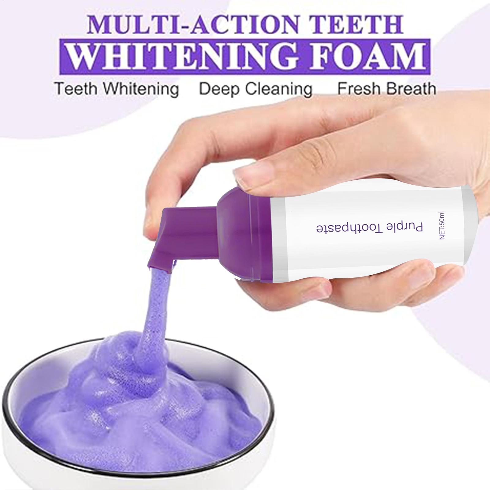 50 мл фиолетовой отбеливающей  – обзор и цена Teeth Whitening Foam Toothpaste